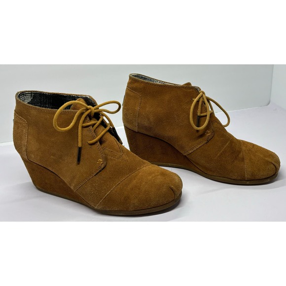 Toms Desert Wedge Lace Up Booties Size 9 Chestnut Brown - Picture 2 of 7